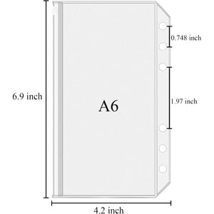 Antner 12pcs A6 Size Binder Pockets 6 Holes Budget Cash Envelopes for Budgeting, Clear Zipper Folders Loose Leaf Bags for A6 6-Ring Budget Binder, Waterproof PVC Document Pouch Filing Bags