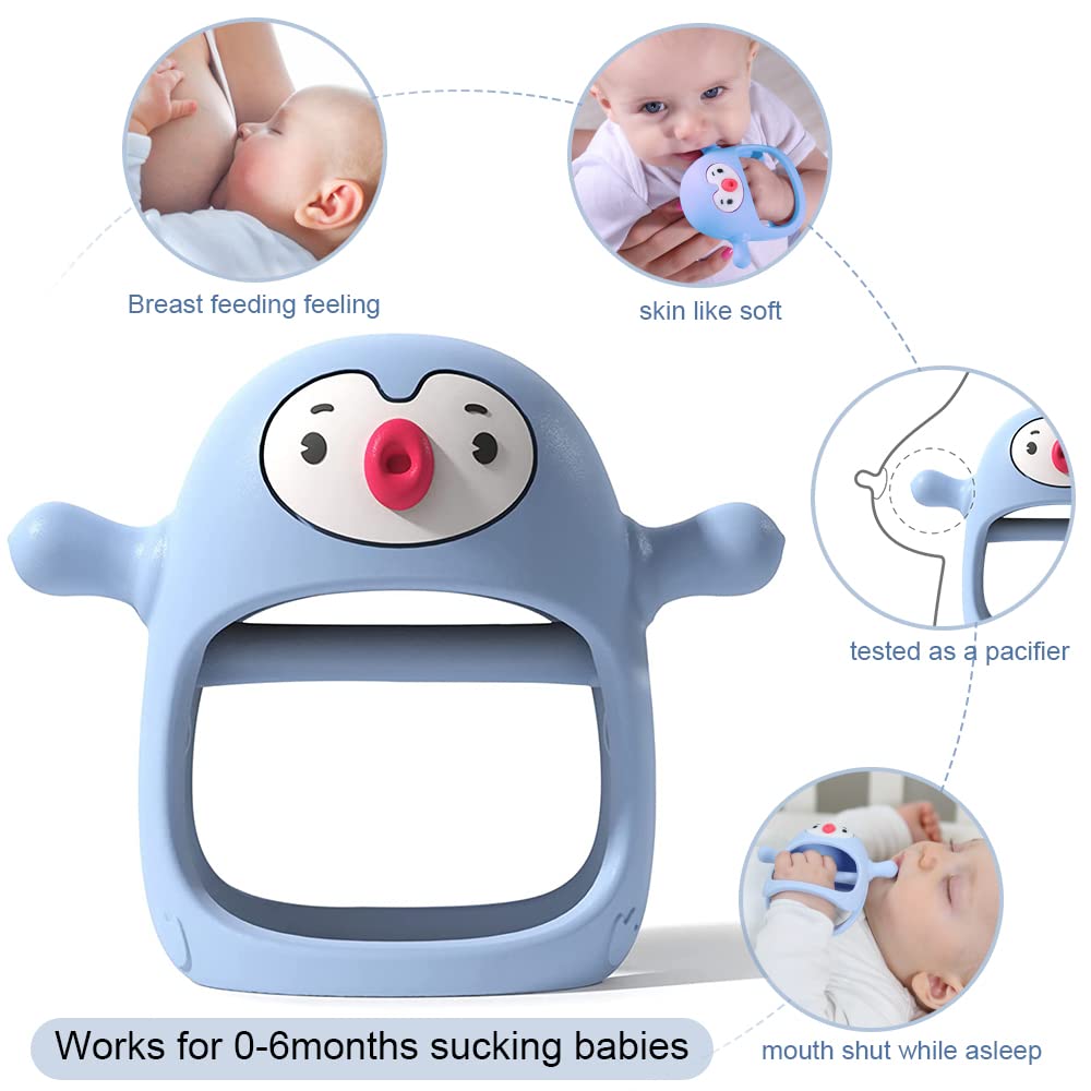 Buy now Smily Mia Baby Teething Toys for 0-6Months, Teethers for Babies 3-6Months | Penguin Teether | Hand Teether |Teething Mittens for Teething Relief, Baby Pacifier |New Born Essentials, Light Blue at indiglob india