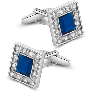 Blue Navy Crystal Square Cufflinks for Men Classical Cuff Links with Gift Box Elegant Style