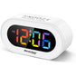 REACHER Small Digital Rainbow LED Alarm Clock with Snooze, Easy to Use, Full Range Brightness Dimmer, Adjustable Alarm Volume, Outlet Powered, Compact Clock for Bedroom, Bedside, Desk, Shelf…