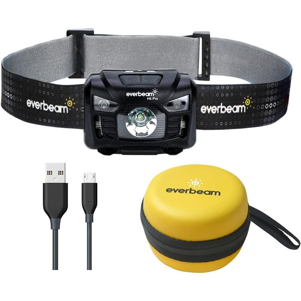 Everbeam H6 Pro LED Head Torch Headlamp, Motion Sensor Control, 650 Lumen Bright 20 Hours Runtime 1200mAh Battery Powered USB Rechargeable Headlight
