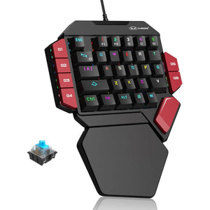 Buy now MageGee One Handed Professional Gaming Keyboard, RGB Backlit 35 Keys Mini Wired Mechanical Keyboard with Blue Switch for PC Gamer, Support 6 Macro Keys - Black/Red at indiglob india