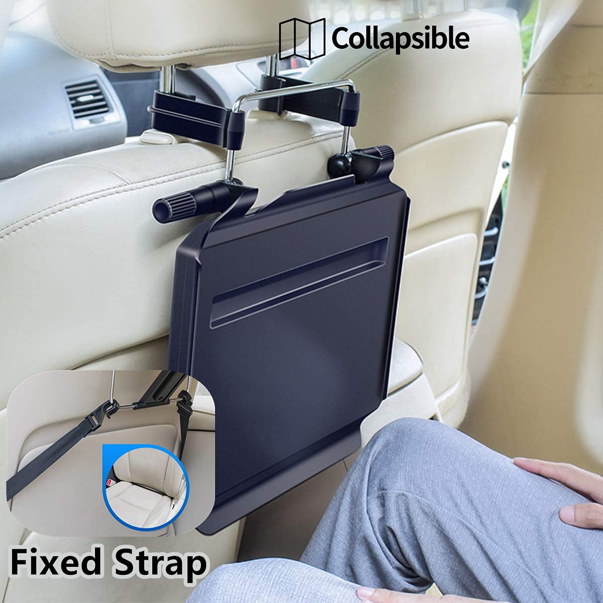 Buy now 2 in 1 Car Steering Wheel Tray / Back Seat Headrest Tray for Eating Food Drink and Writing Laptop Work, XERGUR Black Car Desk at indiglob india