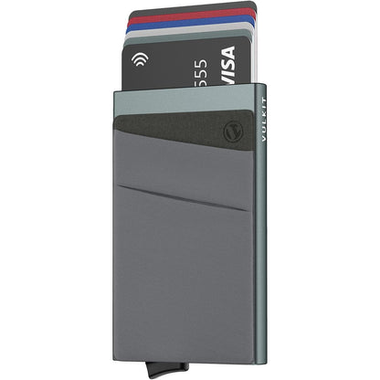VULKIT Card Holder with Money Pocket Pop Up Wallet RFID Blocking Slim Metal Bank Card Case Holds 5 Cards and Notes