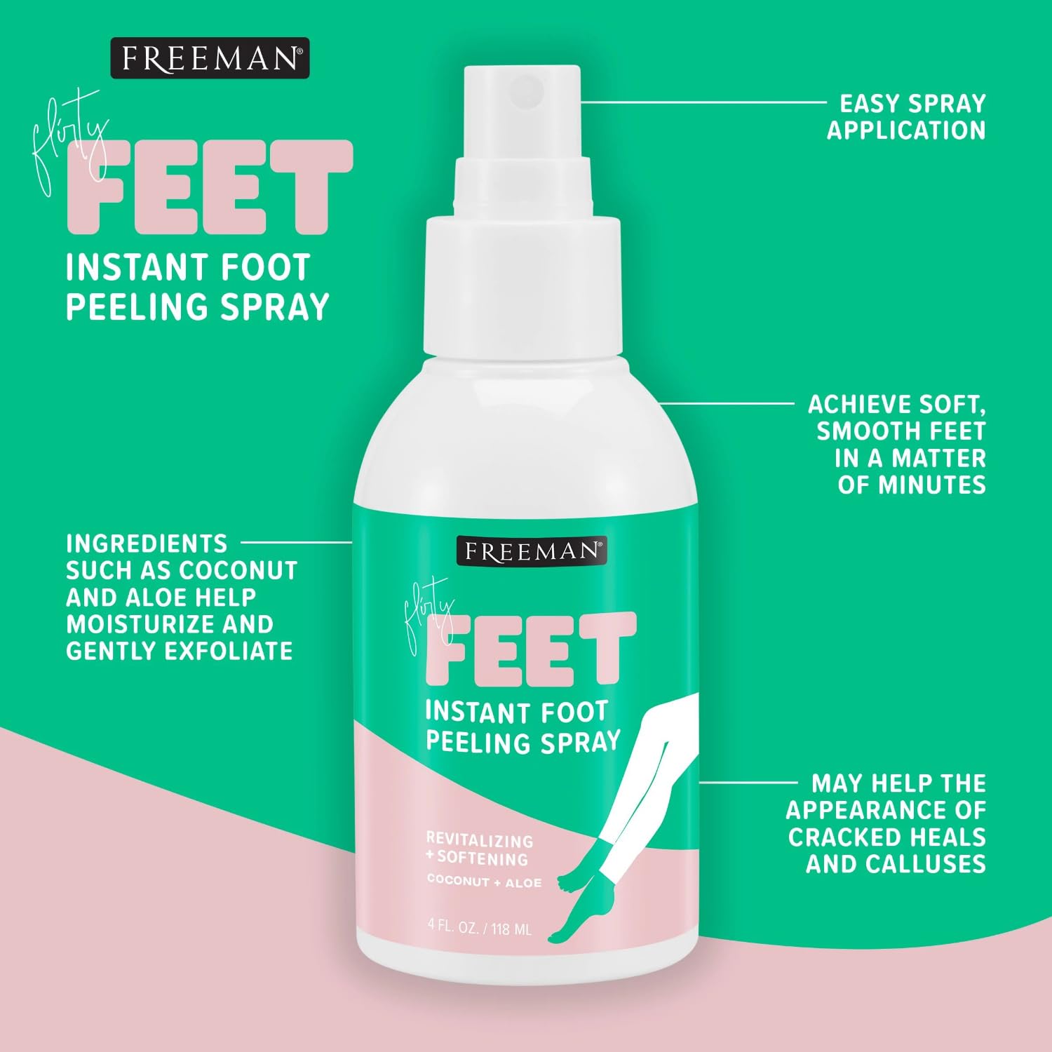 Buy now Freeman Flirty Feet Instant Foot Peeling Spray, Exfoliating Foot Mask For Summer, Moisturizing & Smooth Dry, Cracked Heels, Remove Dead Skin Quickly, Cruelty-Free & Vegan, 4 fl.oz./ 118 ml Bottle at indiglob india