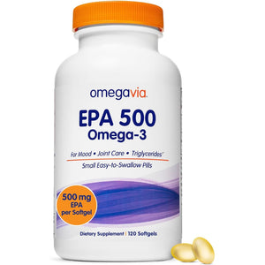 OmegaVia EPA 500, Purified Omega-3 Fish Oil Supplement, 500 mg EPA in Triglyceride Form, Burpless Fish Oil, Non-GMO, Gluten-Free, IFOS 5-Star, 120 Softgels