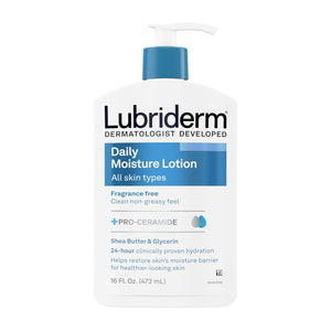 Lubriderm Fragrance Free Daily Moisture Lotion + Pro-Ceramide, Shea Butter & Glycerin, Face, Hand & Body Lotion for Sensitive Skin, Hydrating Lotion for Healthier-Looking Skin, 16 fl. oz