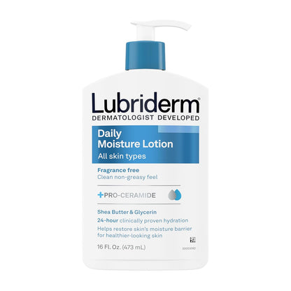 Lubriderm Fragrance Free Daily Moisture Lotion + Pro-Ceramide, Shea Butter & Glycerin, Face, Hand & Body Lotion for Sensitive Skin, Hydrating Lotion for Healthier-Looking Skin, 16 fl. oz