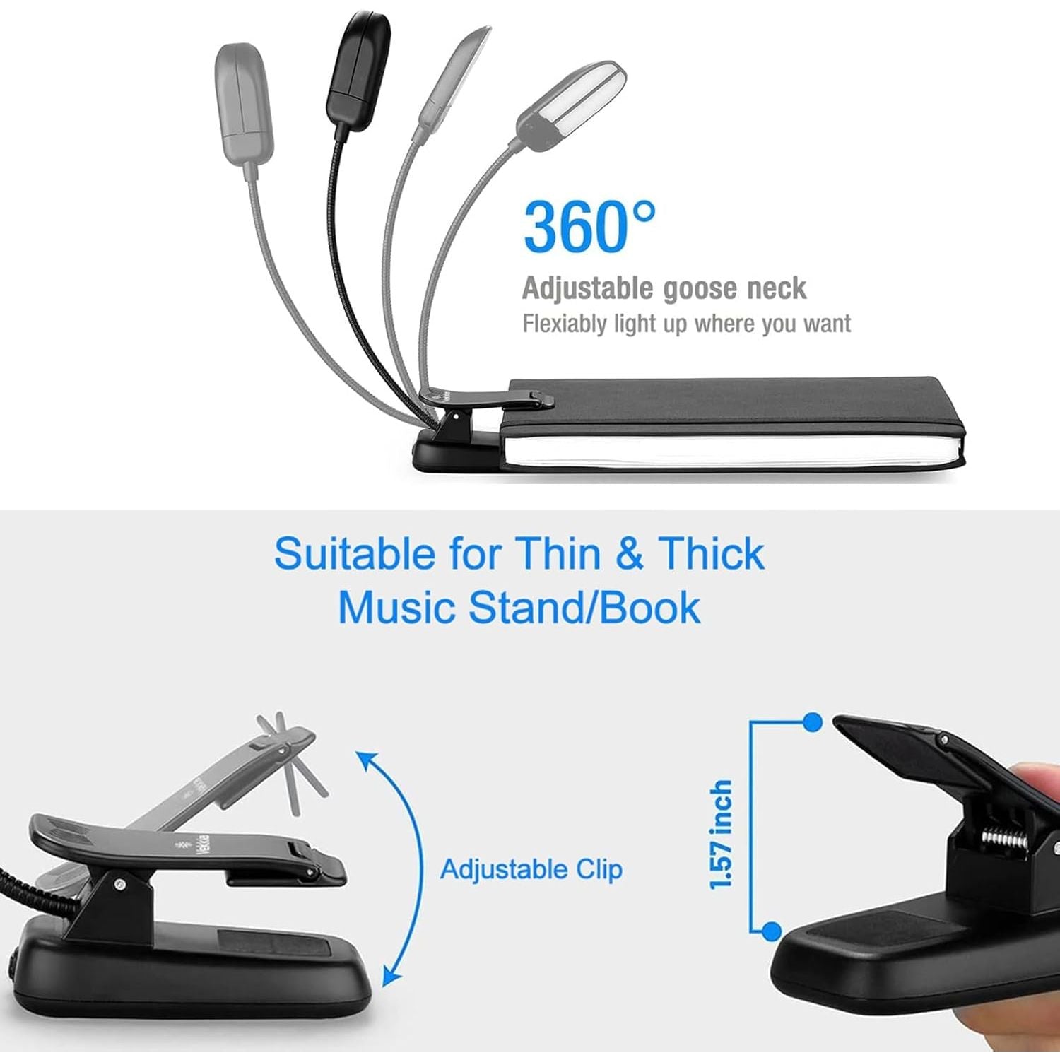 Buy now Vekkia 14 LED Rechargeable Book Light for Reading at Night, Eye-Care Reading Light for Books in Bed, 180° Adjustable, Clip on Lamp, 3 Color Temperatures, Lightweight, Present for Reader at indiglob india
