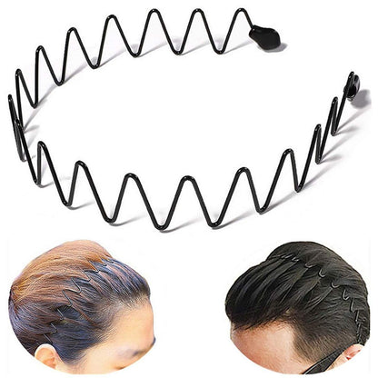 bodbop XINGZHE Metal Hair Band Men Headband Women's Fashion Hair Bands Elastic Stylish Sports Hairband Head Hoop with Non Slip Wavy Teeth, Black