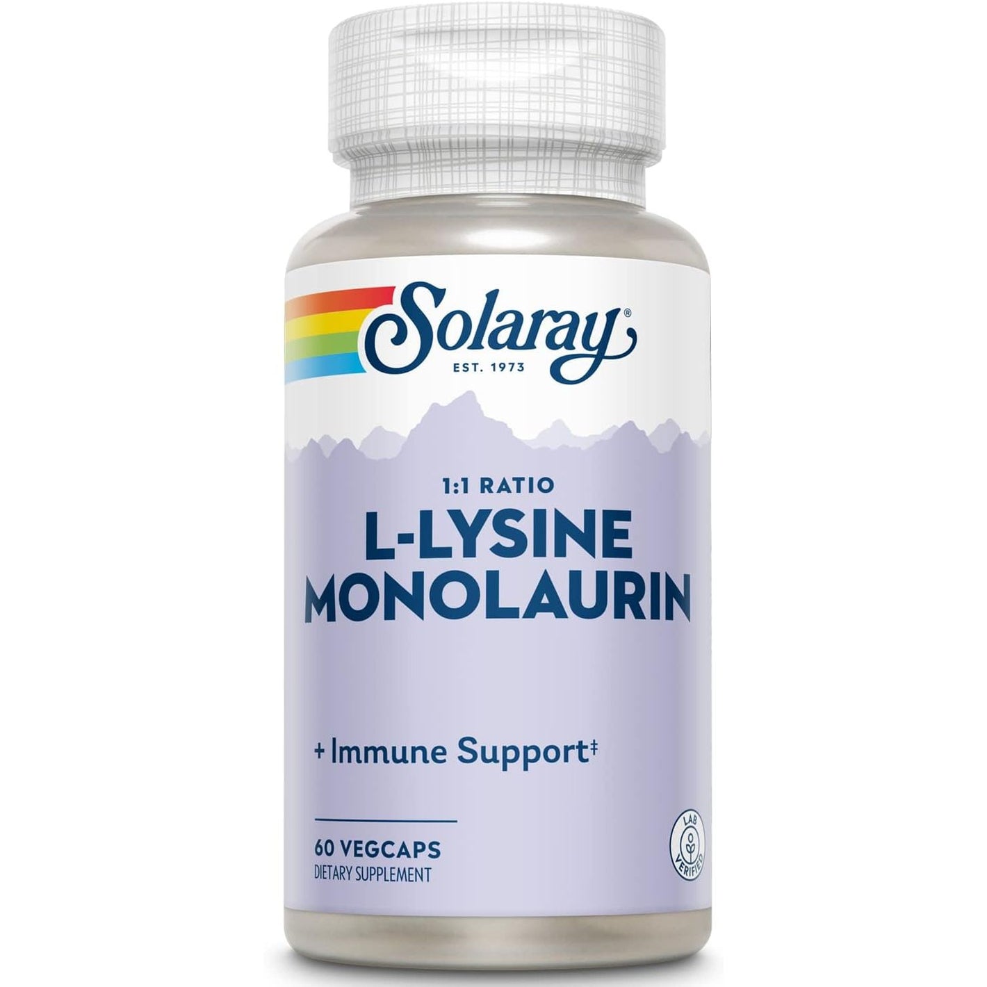 SOLARAY L-Lysine Monolaurin Immune Support Supplement, 1:1 Ratio for Immune System Function, 500 mg Each, 60-Day Money Back Guarantee, 30 Servings, 60 VegCaps