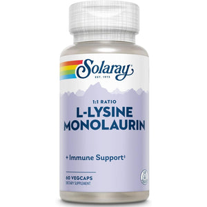 SOLARAY L-Lysine Monolaurin Immune Support Supplement, 1:1 Ratio for Immune System Function, 500 mg Each, 60-Day Money Back Guarantee, 30 Servings, 60 VegCaps