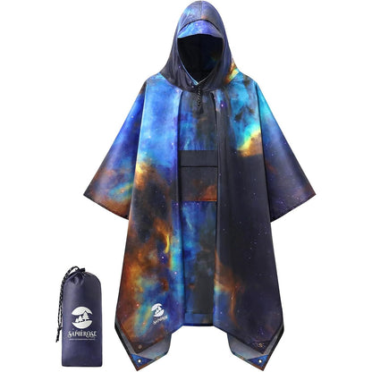 SaphiRose Extra Thick Hooded Rain Poncho Double Layer Waterproof Raincoat Jacket for Men Women Adults