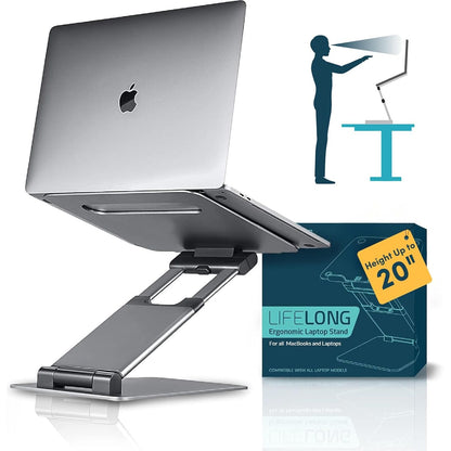 Lifelong Ergonomic Adjustable Laptop Stand for Desk - Height Up to 20" Portable Computer Laptop Riser Holder, Fits All MacBook Air & 10 15 17 Inches Laptops, Back to School Gift for Men & Women