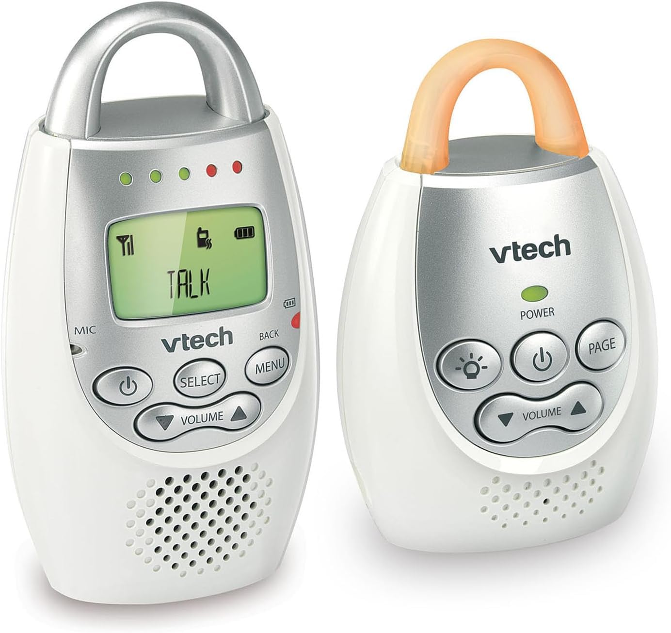 Buy now VTech Communications DM221 Audio Baby Monitor with up to 1,000 ft of Range, Vibrating Sound-Alert, Talk Back Intercom & Night Light Loop, White/Silver at indiglob india
