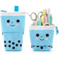 Cute Standing Pencil Case Pen Holder for Kids, Pop Up Stand UP Bubble Tea Pen Organizer Kawaii Stationary for Christmas Holiday New Year Office (Blue)