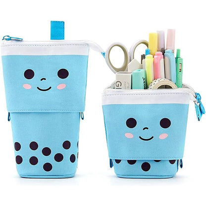 Cute Standing Pencil Case Pen Holder for Kids, Pop Up Stand UP Bubble Tea Pen Organizer Kawaii Stationary for Christmas Holiday New Year Office (Pink)
