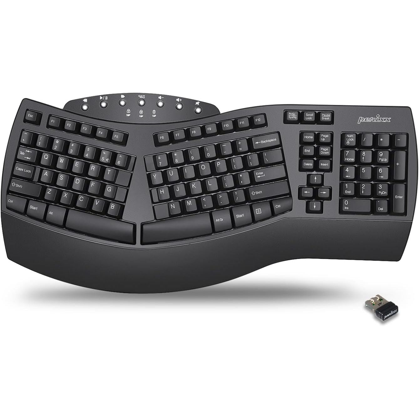 Perixx Periboard-612B Wireless Ergonomic Split Keyboard with Dual Mode 2.4G and Bluetooth Feature, Compatible with Windows 10 and Mac OS X System, Black, US English Layout