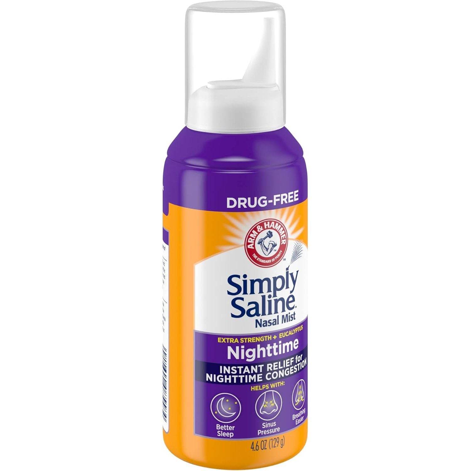 ARM & HAMMER Simply Saline Nighttime Drug-Free Mist for Nasal Congestion at Night, Extra Strength, Calming Eucalyptus, Safe to Use with Rx and OTC, For Adults and Kids Ages 2+, 4.6 oz (129 g) - My Store