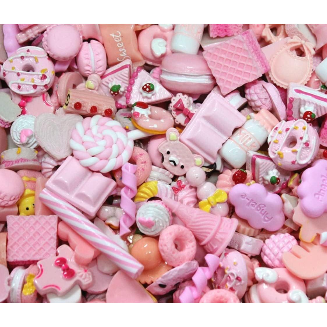 50 Pcs Slime Charms Easter Set DIY Craft Mixed Making Resin Jewery Making Kit, Resin Flatback Slime Beads Making Supplies for DIY Scrapbooking Crafts (Pink)