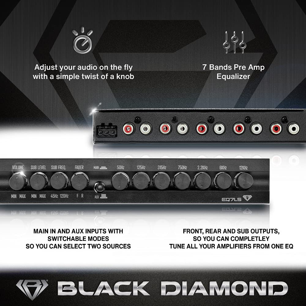 Buy now Black Diamond EQ7LS 7-Band Stereo Equalizer/Crossover Pre Amp Equalizer Car Audio EQ with Front Rear + Sub Output at indiglob india