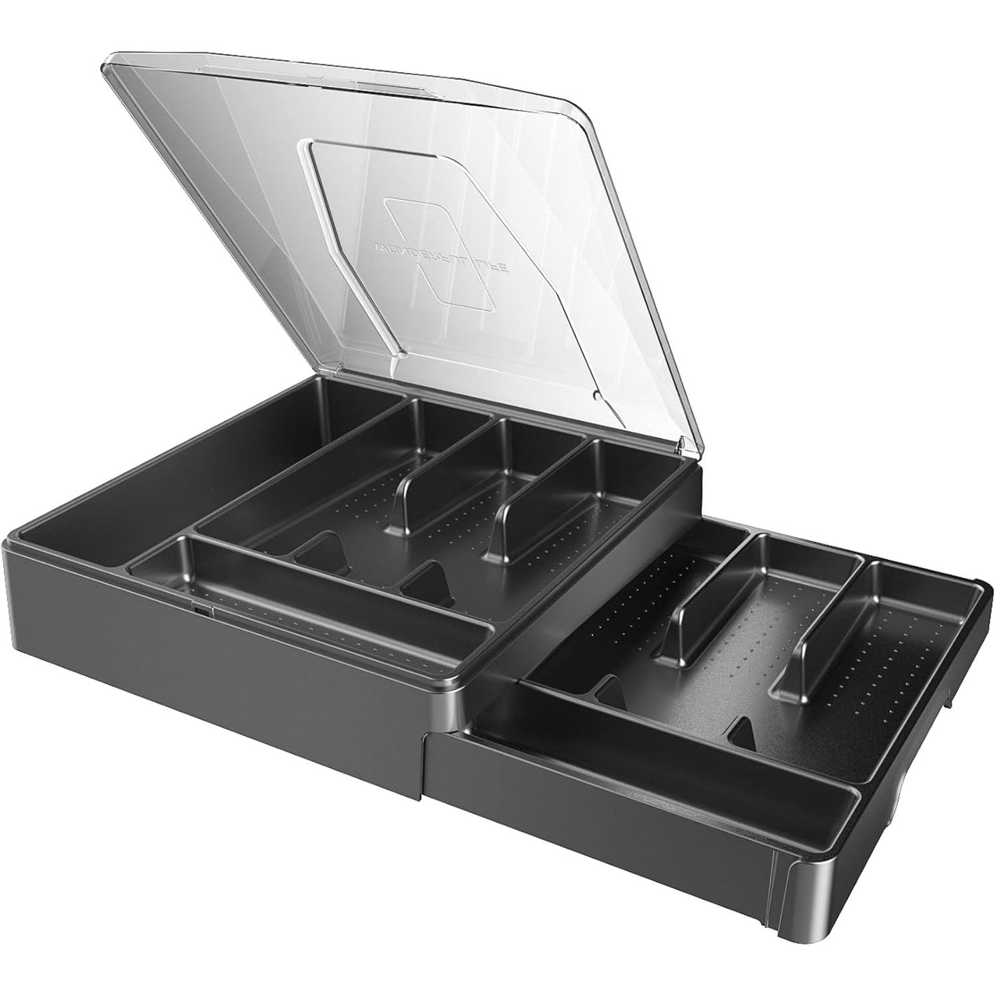 Double Layer Silverware Tray with Lid, Drawer Organizer for Utensil Tray, Cutlery Storage Holder with Cover, Black