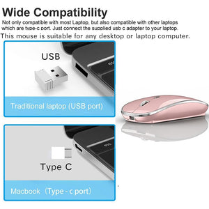 Wireless Mouse for MacBook Pro MacBook Air MacBook Laptop Mac iMac Desktop Computer Chromebook Win7/8/10/11 PC HP Dell Laptop 2.4 USB/USB C Mouse (Rose Gold)