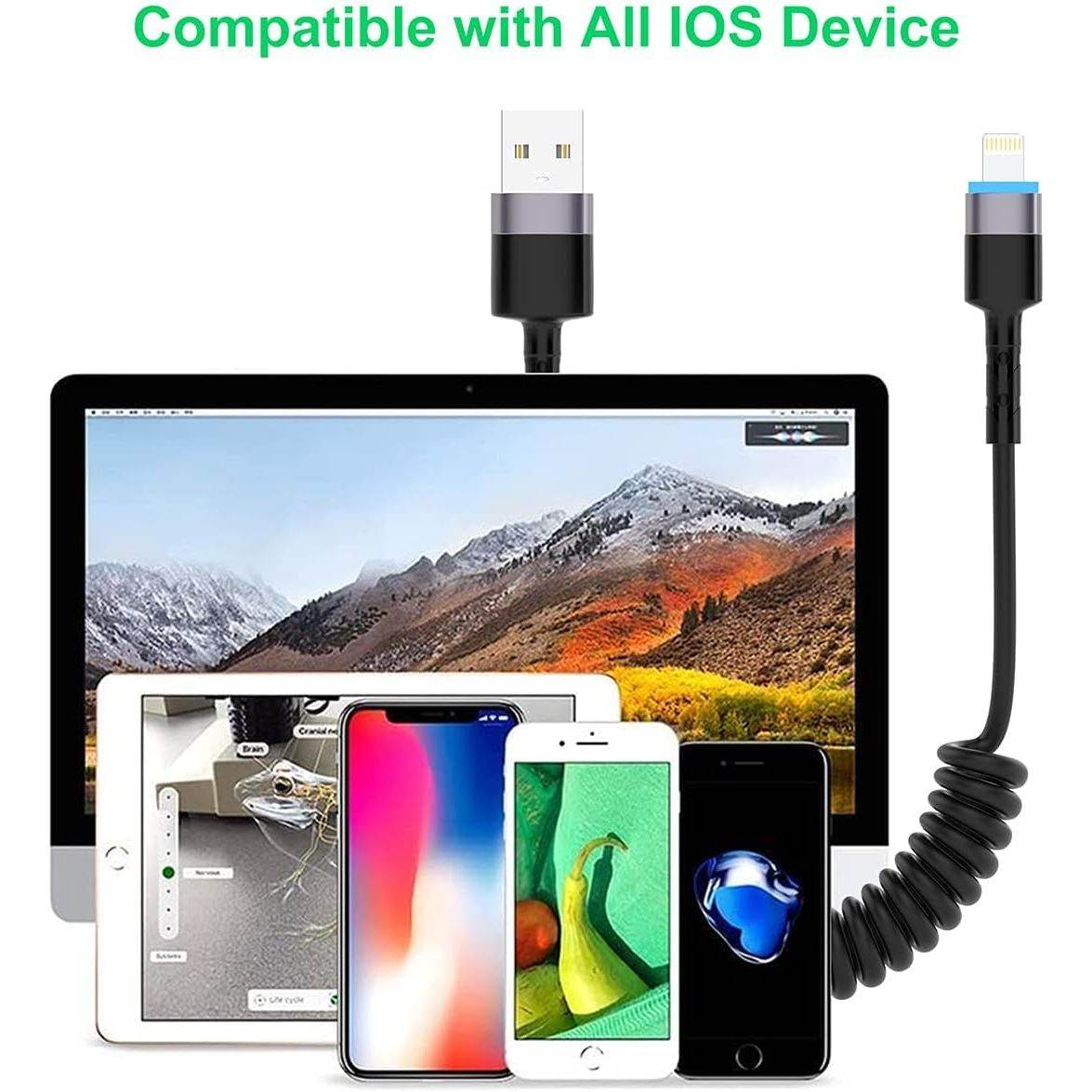 1.8M/6Ft USB iPhone Coiled Lightning Charging Cable for CarPlay,Apple Fast Charging Cord Sync USB Data Spring LED Retractable Charger Adapter Connector for iOS/iPhone 12/11/SE/Xs/Xr/8/7/6/iPad/iPod - My Store
