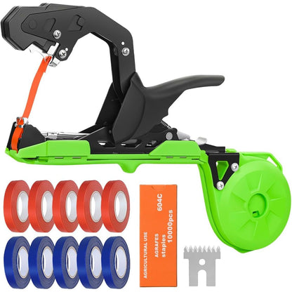 FUNTECK Garden Plant Tying Machine Branch Tape Tool for Vine, Tomato, Cucumber, Grape & Floral Support | Heavy-Duty Handheld Plant Binder with Durable Tape & Ergonomic Grip, Orange