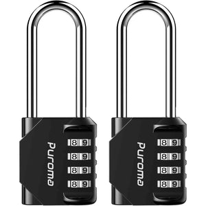 Puroma 2 Pack 2.6 Inch Long Shackle Combination Lock 4 Digit Outdoor Waterproof Padlock for Hasp Locker Lock, Sports Locker, Fence, Gate, Toolbox, Case, Hasp Storage, Cabinets (Black)