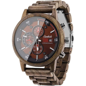 Emibele Wooden Watch for Men, Date Display Chronograph Quartz Wrist Watch, 3 Sub-dials Handmade Light Weight Luminous Watch - Walnut