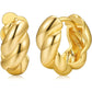 Small Huggie Hoop Earrings For Women, Real Gold Plated Croissant Square Round Earrings Lightweight Everyday Jewelry Hypoallergenic for Sensitive Ears