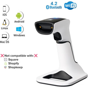 ScanAvenger Wireless Portable 1D&2D with Stand Bluetooth Barcode Scanner: 3-in-1 Handheld Scanner, Rechargeable Battery for Inventory - USB Bar Code/QR Reader (1D&2D with Next Gen Stand)