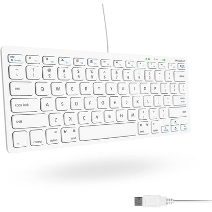 Macally Small Wired Keyboard for Mac and Windows - 78 Scissor Switch Keys Compatible Apple Keyboard - USB Mini Keyboard That Saves Space and Looks Great - Plug and Play Wired Mac Keyboard - Aluminum