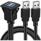 BATIGE Dual Ports Square USB 3.0 Panel Flush Mount Extension Cable with Buckle for Car Truck Boat Motorcycle Dashboard-3ft