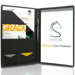 Buy now STYLIO Padfolio Portfolio Organizer Binder | Interview Resume Folder, Legal Document, Business Card Holder |w/Letter-Sized Notepad | Handsome Piano Noir Faux Leather Folio Matte Finish, Accent Stitch Padfolio (12.5" x 9.6" x 0.9") Black at indiglob india