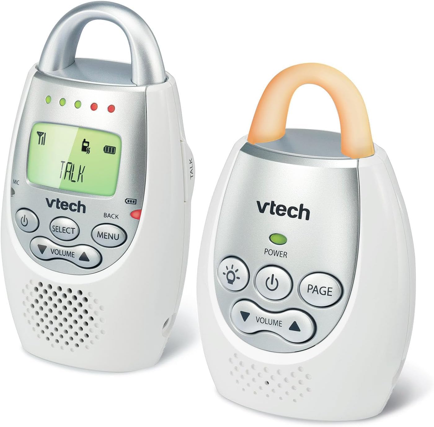 Buy now VTech Communications DM221 Audio Baby Monitor with up to 1,000 ft of Range, Vibrating Sound-Alert, Talk Back Intercom & Night Light Loop, White/Silver at indiglob india
