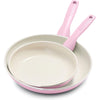 GreenPan Rio 8" and 10" Frying Pan Skillet Set, PFAS-Free, Healthy Ceramic Nonstick Cookware, Stay-Cool Bakelite Handles, Dishwasher Safe, Easy Clean, Durable Performance, Black - Pink