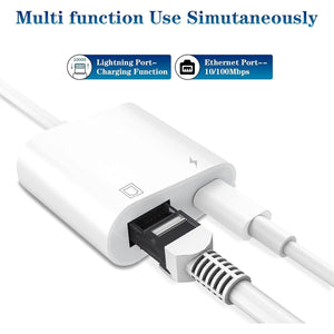 Apple MFi Certified Lightning to Ethernet Adapter - 2 in 1 RJ45 Ethernet LAN Network Adapter with Charge Port for iPhone/iPad/iPod, Plug and Play, Supports 100Mbps Network