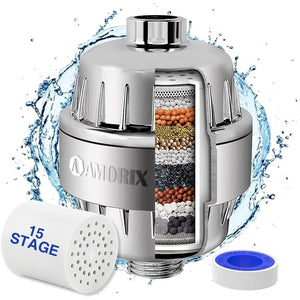 15 Stage Shower Head Filter for Hard Water - High Output Shower Water Filter Reduces Chlorine, Improves Skin Condition