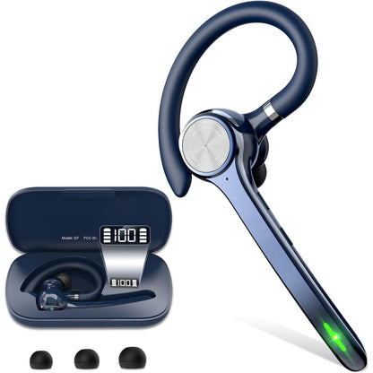 HEIBAS Bluetooth Headset, Wireless Bluetooth Earpiece with 500mAh Charging Case 72 Hours Talking Time Built-in Microphone for iOS Android Cell Phone, V5.1 Hand-Free Headphones for Trucker, Office