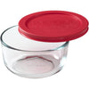 Pyrex Simply Store 2-Cup Single Glass Food Storage Container with Lid, Non-Pourous Glass Round Meal Prep Container with Lid, BPA-Free Lid, Dishwasher, Microwave, Oven and Freezer Safe - Red