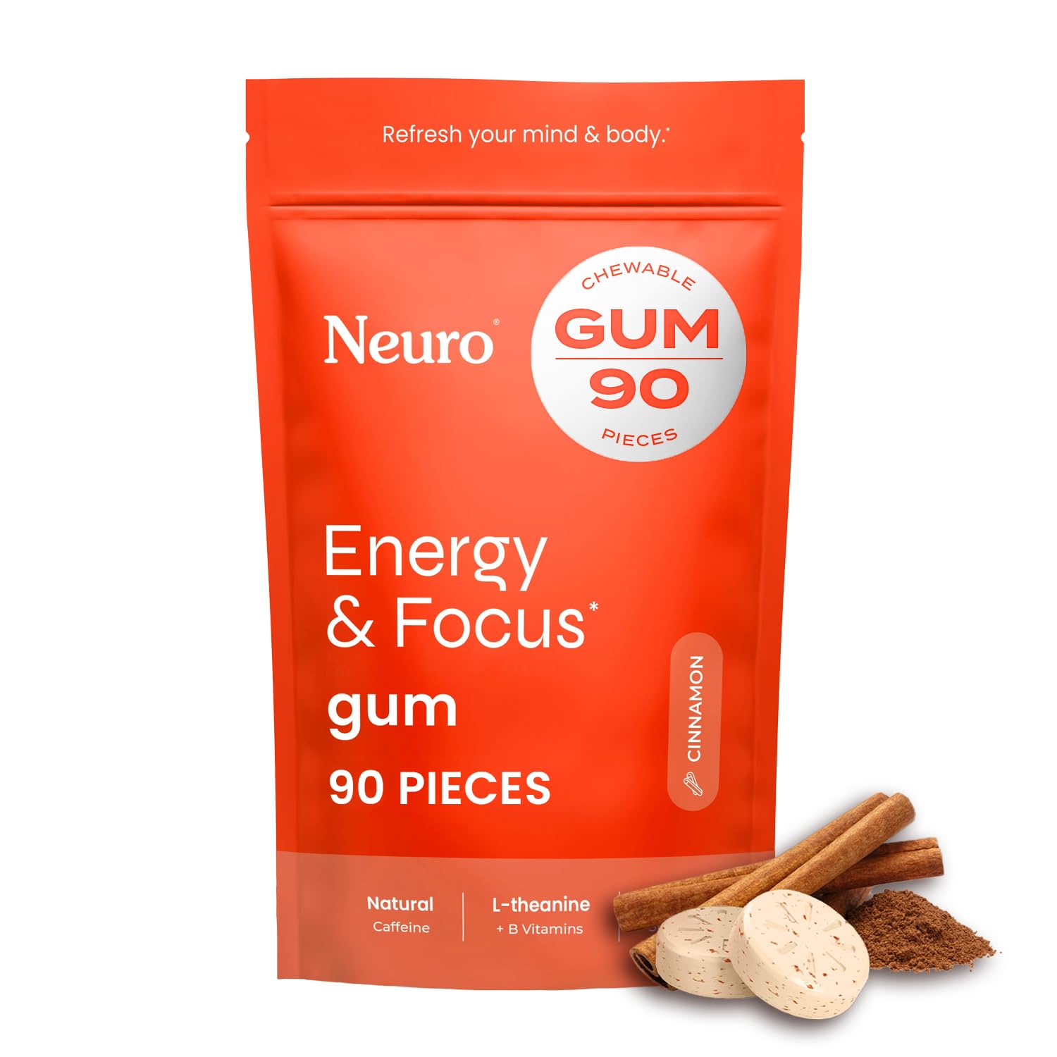 Buy now Neuro Energy & Focus Gum - 40mg Natural Caffeine Gum & Nootropic Energy Supplement with L-Theanine & B Vitamins - Sugar Free, Vegan - Peppermint, 90ct at indiglob india