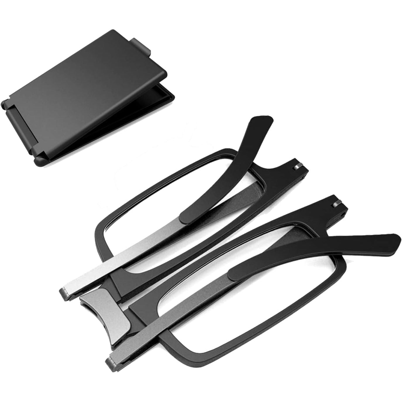 Case Upgrade-Ultra-light and Thin Foldable Reading Glasses Folding Readers for Men Women Compact Portable Rectangle Eyewear Case (Black, 2.0)