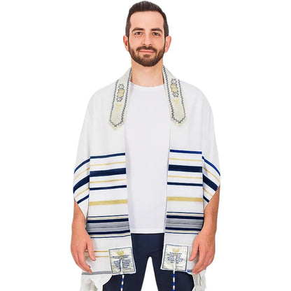 Holy Land Market Mens Messianic Shawl/Tallit - The Messiah Tallit Navy Blue/Gold