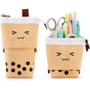 Cute Standing Pencil Case Pen Holder for Kids, Pop Up Stand UP Bubble Tea Pen Organizer Kawaii Stationary for Christmas Holiday New Year Office (Pink) - Brown