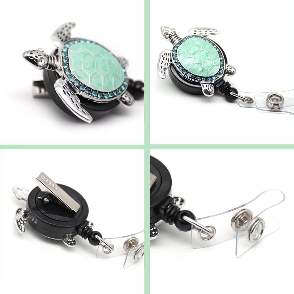 Aquamarine Enamel Sea Turtle Retractable ID Badge Reel,Name Card Holder for Nurse - My Store