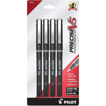 Pilot, Precise V5, Capped Liquid Ink Rolling Ball Pens, Extra Fine Point 0.5 mm, Black, Pack of 4