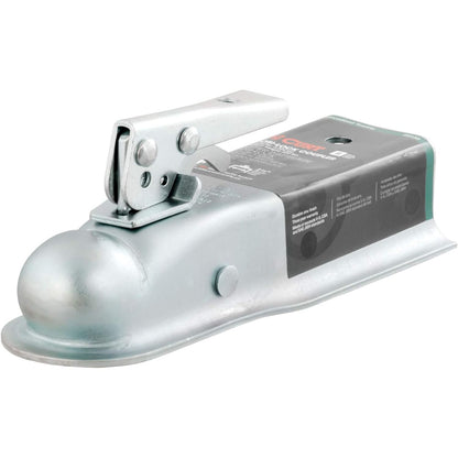 CURT 25135 Straight Tongue Trailer Coupler for 2-1/2-Inch Channel, 2-In Hitch Ball, 3,500 lbs, CLEAR ZINC