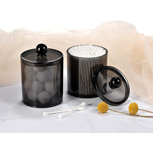 SheeChung 2 Pack of 10 Oz. Small Clear Plastic Apothecary Jar - Qtip Dispenser Holder Bathroom Vanity Storage Canister Acrylic Jar for Cotton Balls/Swabs/Rounds,Q-tips (Black)
